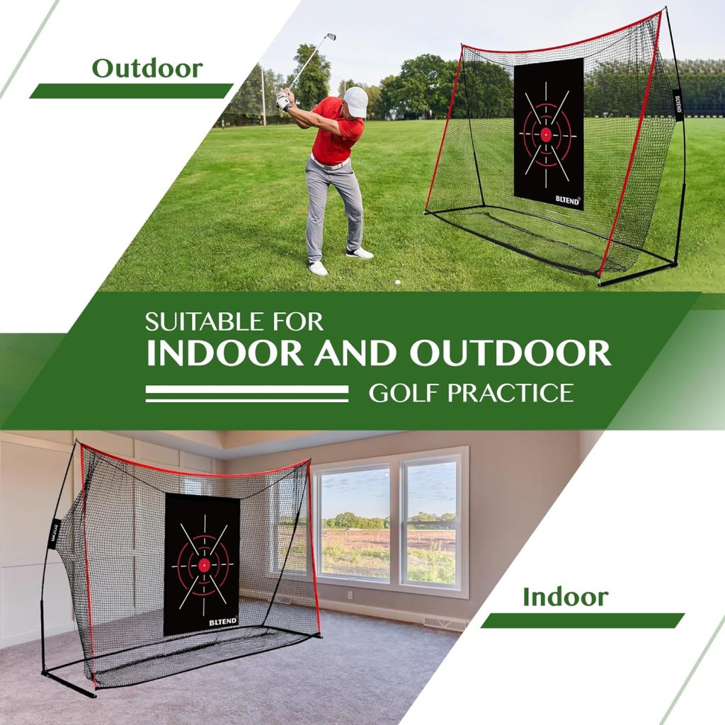 Bltend Golf Net - 10x7ft Heavy Duty Golf Practice Nets for Backyard Driving with Golf Mat, 7 Golf Tees, 8 Golf Balls, Golf Hitting Driving Net for Indoor Outdoor Use - Perfect Golf Training Equipment
