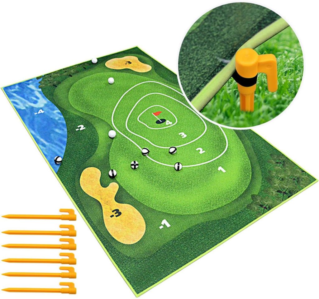 Chipping Golf Game Mat, Golf Practice Mat Indoor Outdoor Stick Chip Game with 16 Golf Balls, Golf Hitting Mats Games for Adults Family, Indoor Golf Set Mat Backyard Games Mat